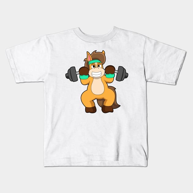 Horse as Bodybuilder with Barbell Kids T-Shirt by Markus Schnabel